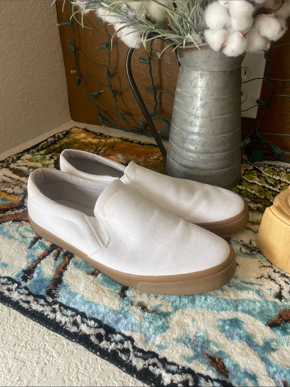 Old Navy White Slip-On Canvas Loafers with Gum Sole